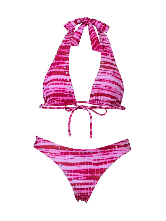 Pink tie-dye bikini set on a white background
