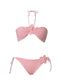 Pink crochet bikini set on a white background