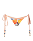 Bikini bottom with fruit pattern and decorative straps on a white background
